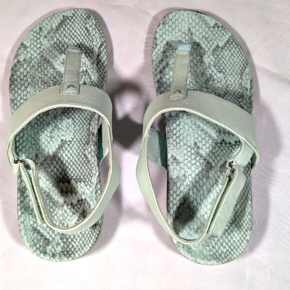 New Vionic Tala Women's Leather T-Strap Snake Print Slingback Seafom  Size 10W - Picture 4 of 6